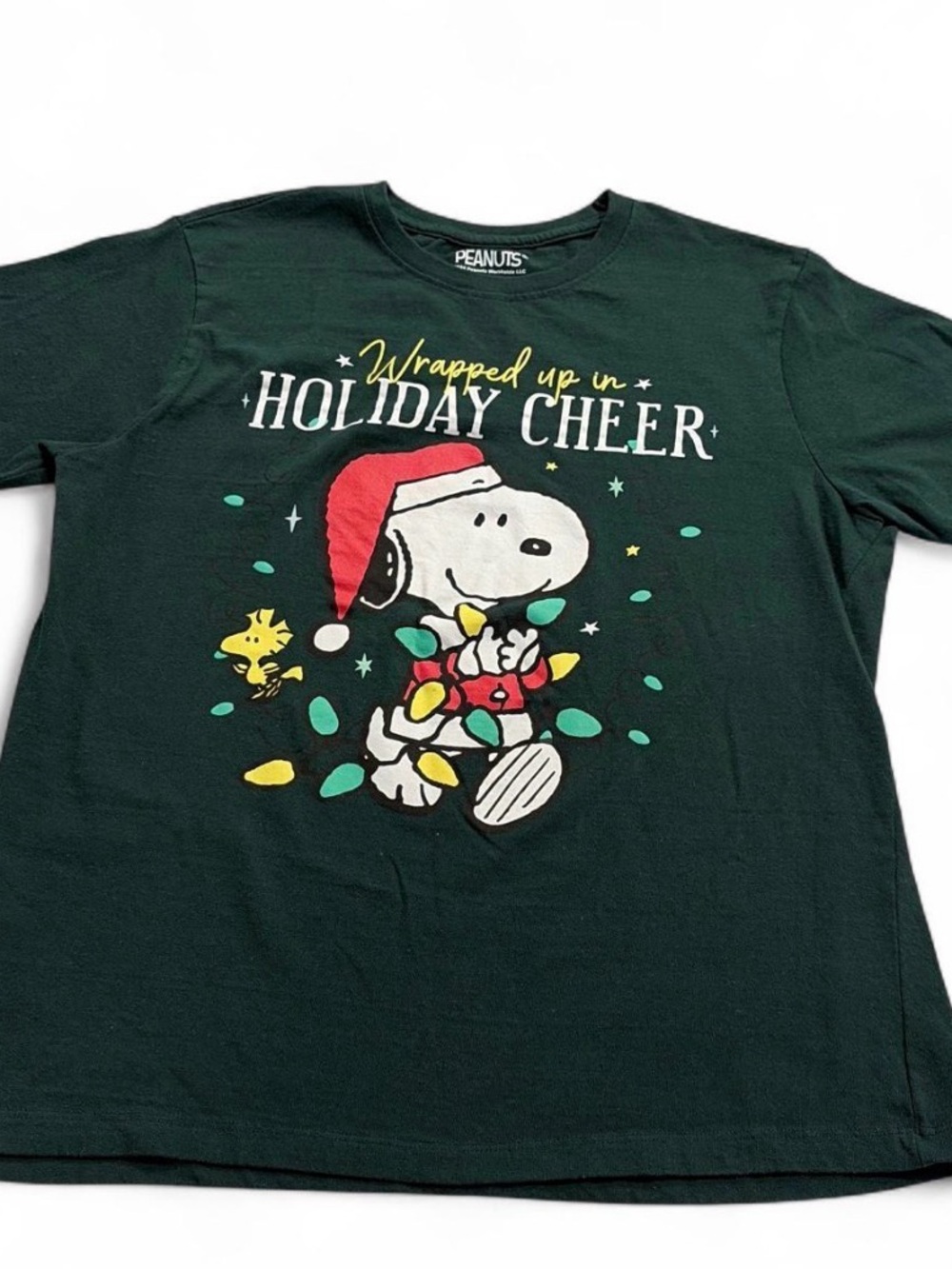 Peanuts Snoopy Holiday Cheer Tee - Dark Green Sz L in excellent condition